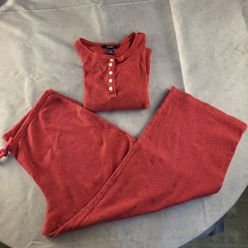 Chaps Womens Petite L Waffle Knit Red Floral 2 Pc Pajama Cropped Set